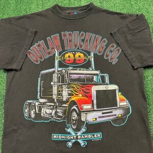 VTG SUN T-Shirt Mens Large Black Outlaw Trucking Co Big Rig Midnight Rambler 90s